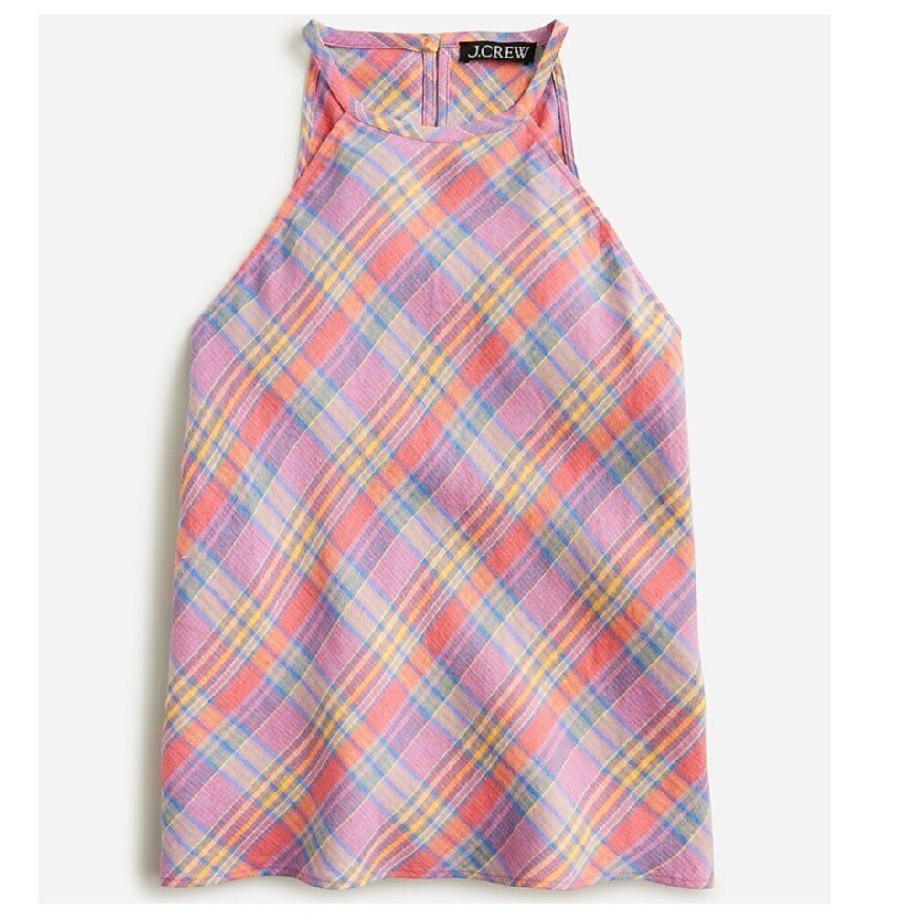 J Crew Amber Linen Top In Sunset Plaid - Size M - NWT